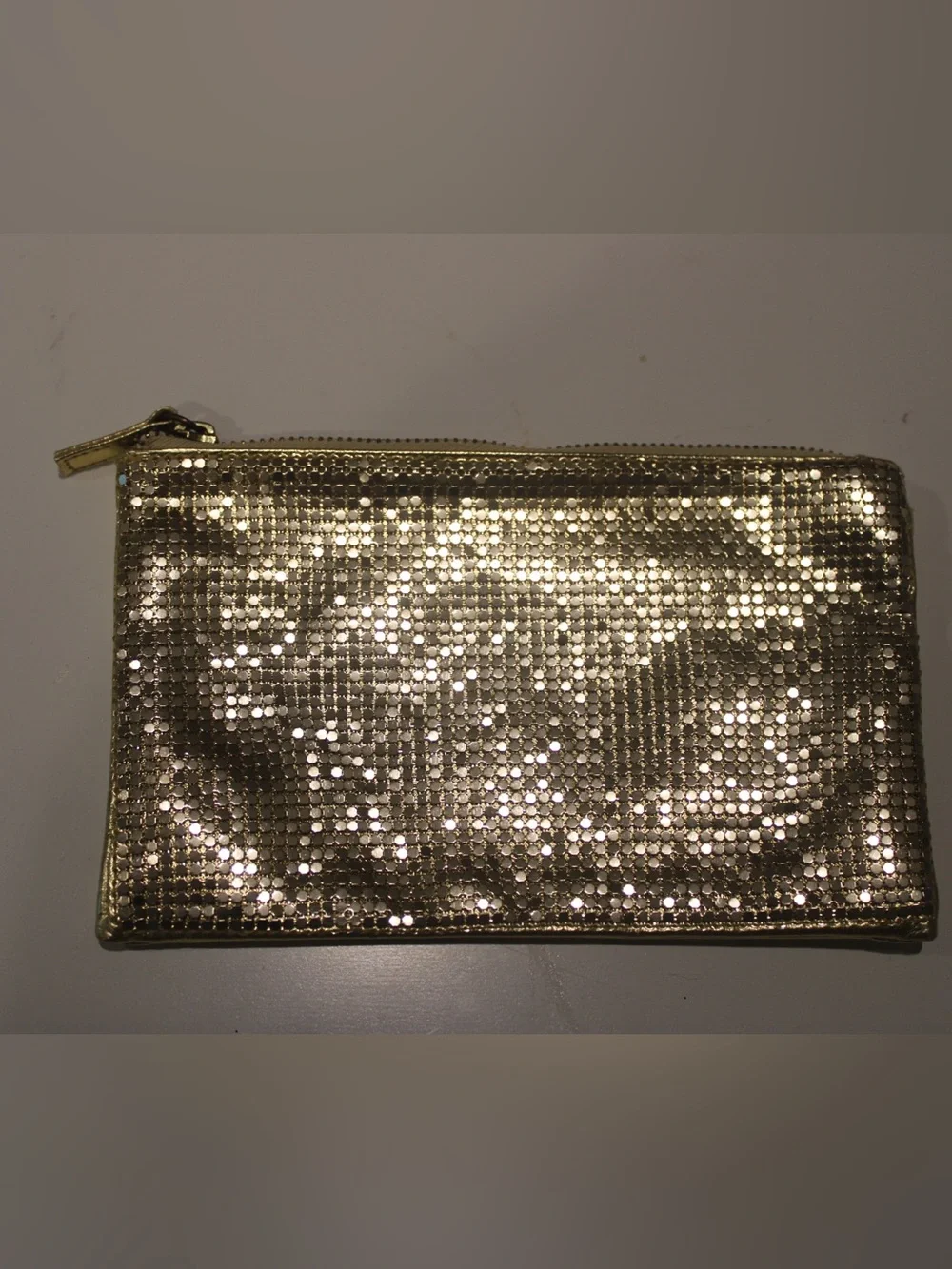 Gold Metal Mesh Zipper Pouch Evening Clutch Cosmetic Makeup Bag 7.5